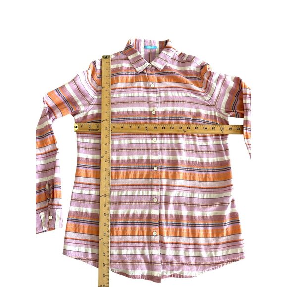 J.MCLAUGHLIN~ Women’s Button-Up Striped Shirt ~S~Cotton Pink/Orange Long Sleeve - Picture 7 of 9